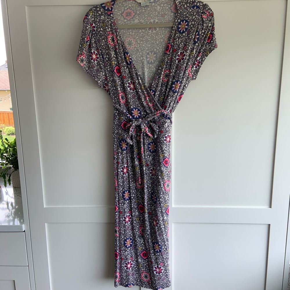 Patterned Colorful Short Sleeve Wrap Dress